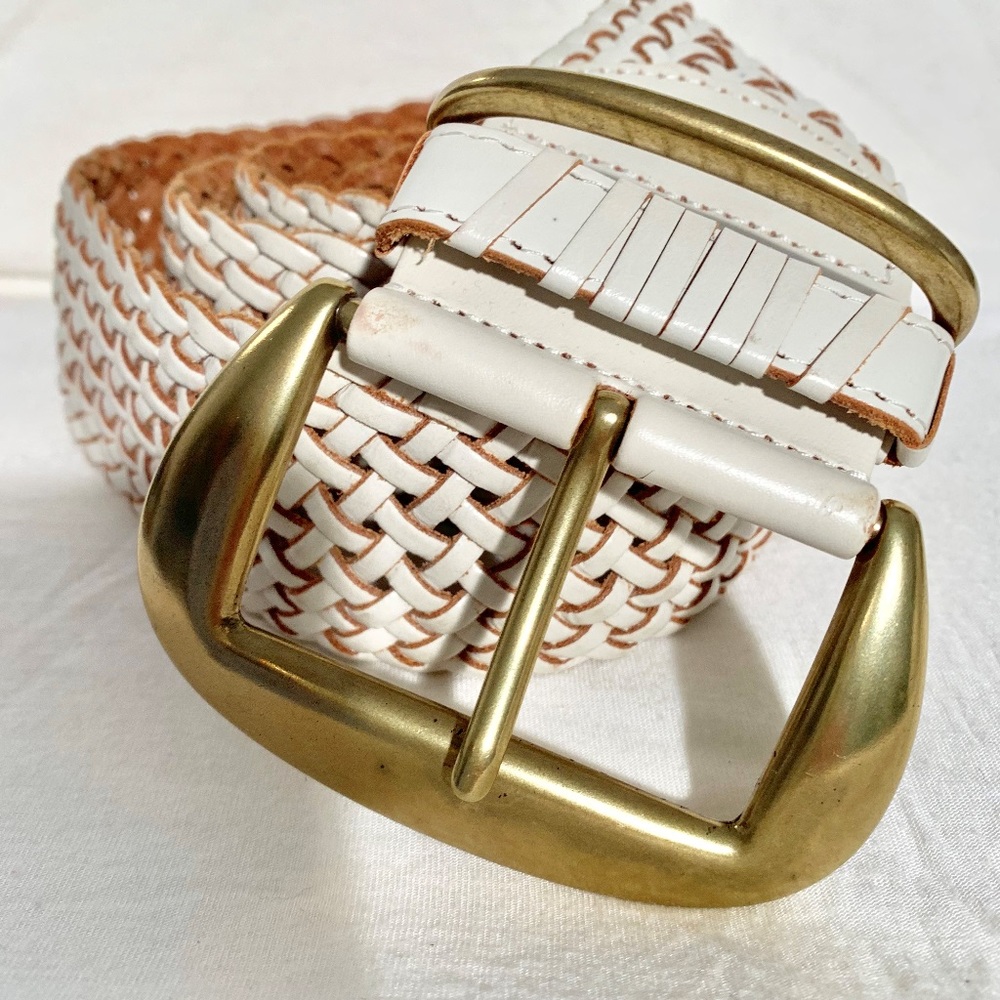 Linea Pelle Cream woven leather belt  brass buckle